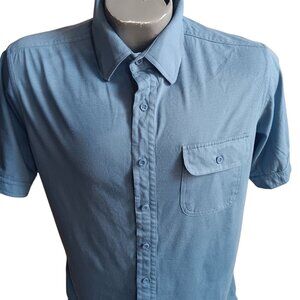 Large Mens Blue Short Sleeve Sears Shirt 1970's Button-Up Shirt Pockets Buttery
